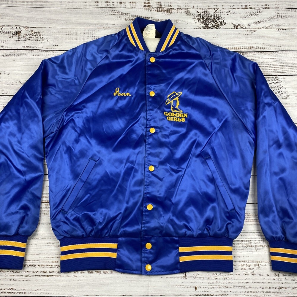 Vintage Sportsmaster Blue 'Golden Girls' Satin Varsity Jacket Size Large Ann USA